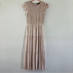 Champagne Ivory Cream Smocked Maxi Dress with Ruffle Sleeves